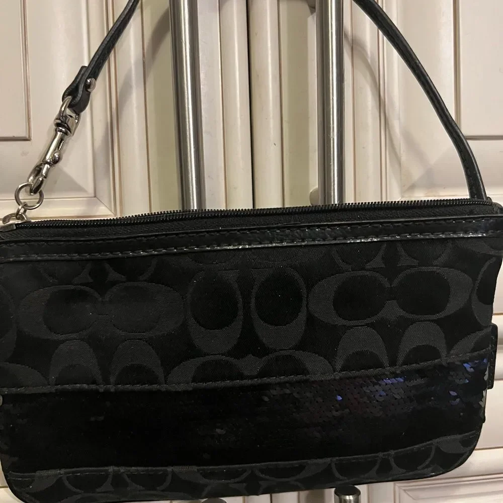 coach signature large flat sequin wristlet bag